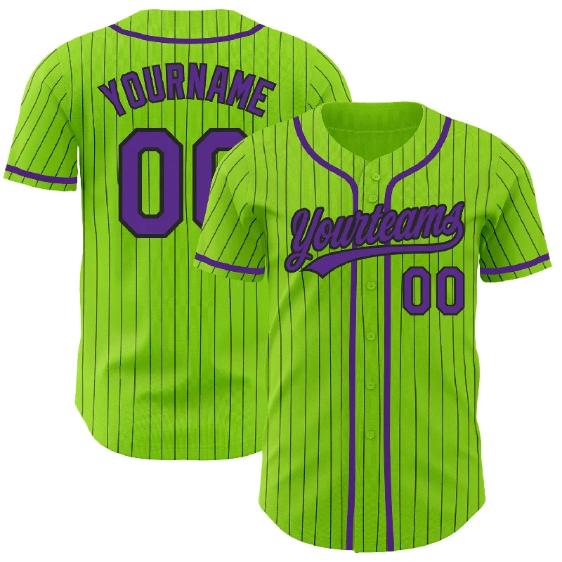 Baseball Jersey for Quality Fabric Finish-Custom Neon Green Black Pinstripe Purple Authentic Baseball Jersey