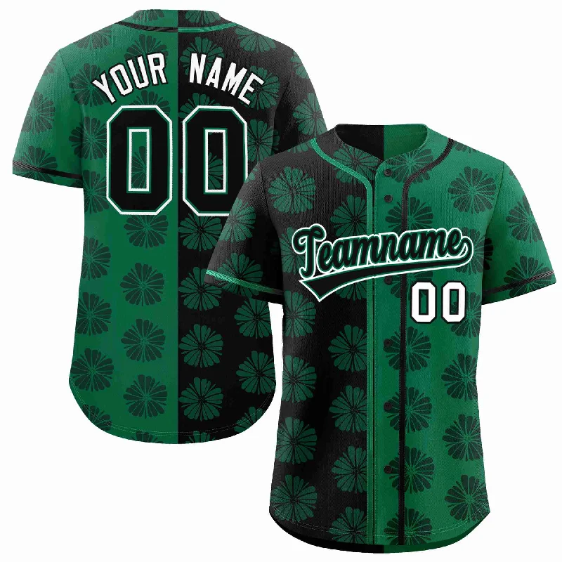 Baseball Jersey for Personalized Player Designs-Custom Black Kelly Green Split Fashion Flower Graffiti Pattern Authentic Baseball Jersey