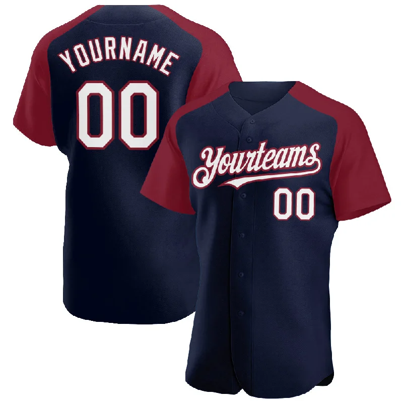 Baseball Jersey for Major League Fans-Custom Navy White-Crimson Authentic Raglan Sleeves Baseball Jersey