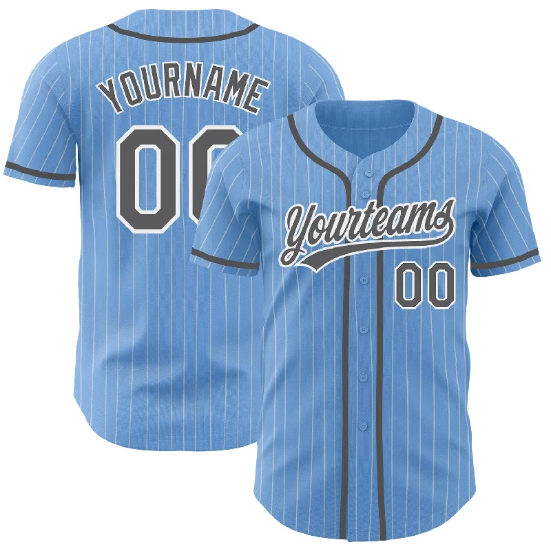 Baseball Jersey for Game Night Apparel-Custom Light Blue White Pinstripe Steel Gray Authentic Baseball Jersey