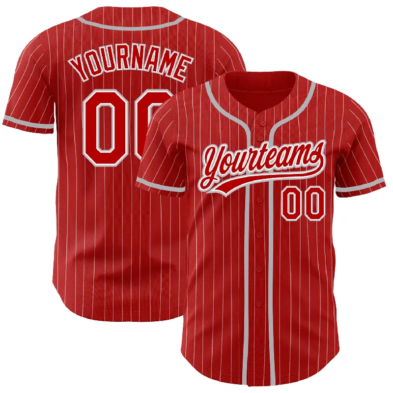 Baseball Jersey for Team Member Jerseys-Custom Red White Pinstripe Gray Authentic Baseball Jersey