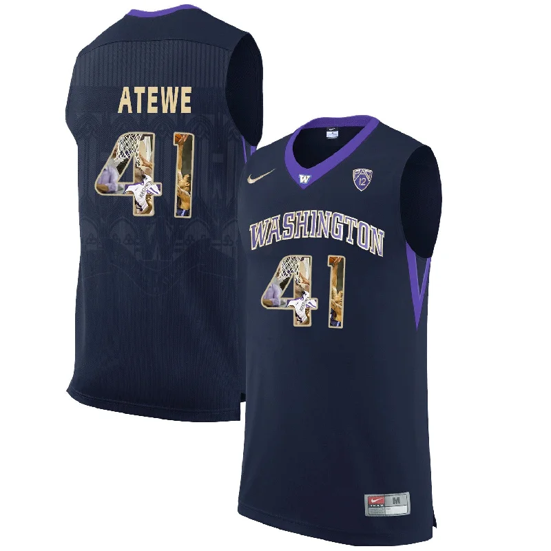 Basketball Jersey for Customized Player Numbers-Washington Huskies 41 Matthew Atewe Black With Portait College Basketball Basketball Jersey