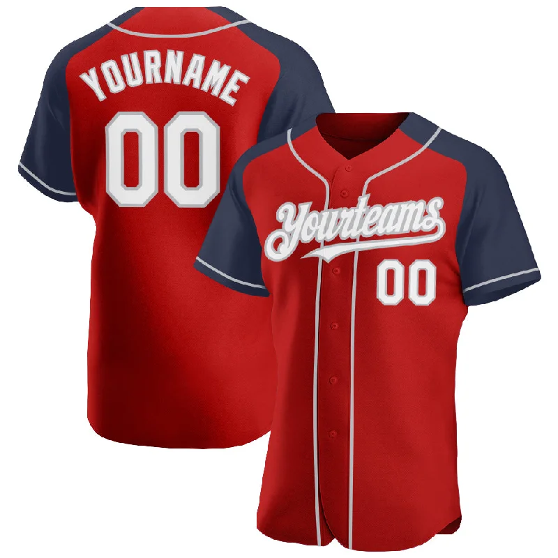 Baseball Jersey for Comfortable Fit for All Sizes-Custom Red White Navy-Gray Authentic Raglan Sleeves Baseball Jersey