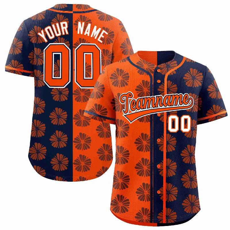 Baseball Jersey for Personalized Fan Apparel-Custom Orange Navy Split Fashion Flower Graffiti Pattern Authentic Baseball Jersey