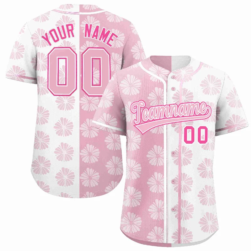 Baseball Jersey for Comfortable Everyday Wear-Custom Light Pink White Split Fashion Flower Graffiti Pattern Authentic Baseball Jersey