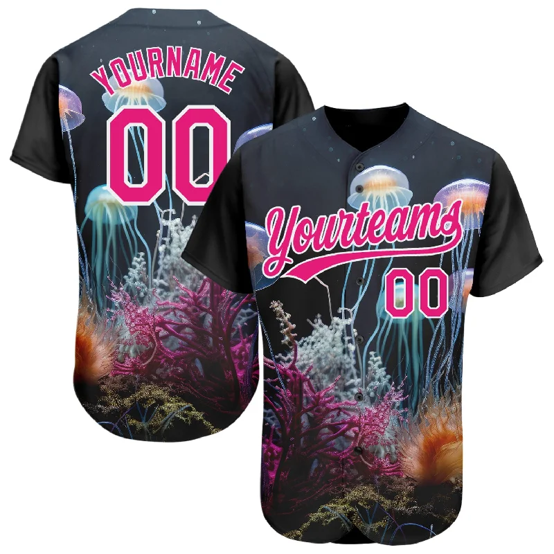 Baseball Jersey for Custom Team Apparel-Custom Navy Hot Pink-White 3D Pattern Design Jellyfish Underwater Life Authentic Baseball Jersey