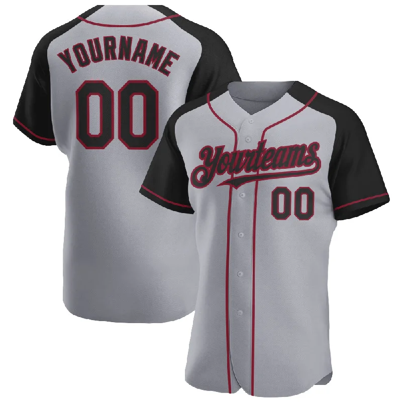 Baseball Jersey for Softball and Baseball Wear-Custom Gray Black-Crimson Authentic Raglan Sleeves Baseball Jersey