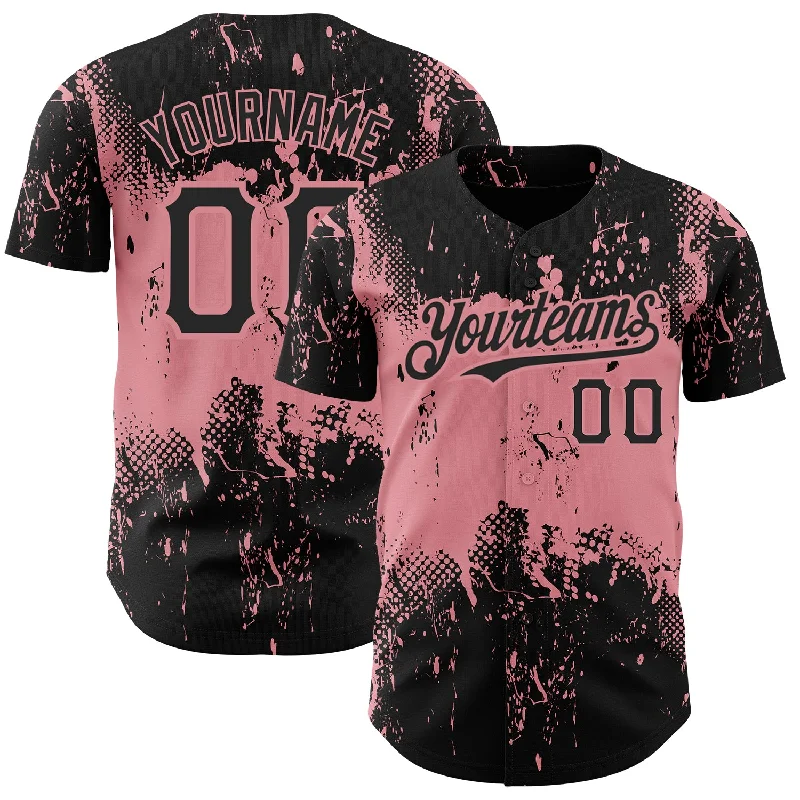 Baseball Jersey for Softball and Baseball Customization-Custom Black Medium Pink 3D Pattern Design Abstract Splatter Grunge Art Authentic Baseball Jersey