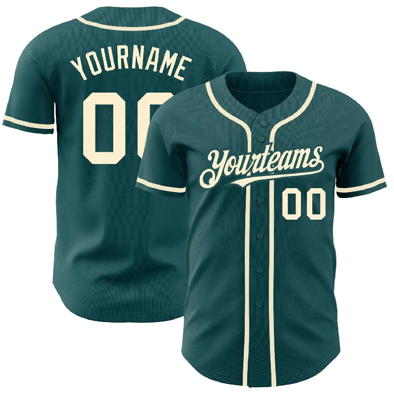 Baseball Jersey for School Baseball Uniforms-Custom Midnight Green Cream Authentic Baseball Jersey