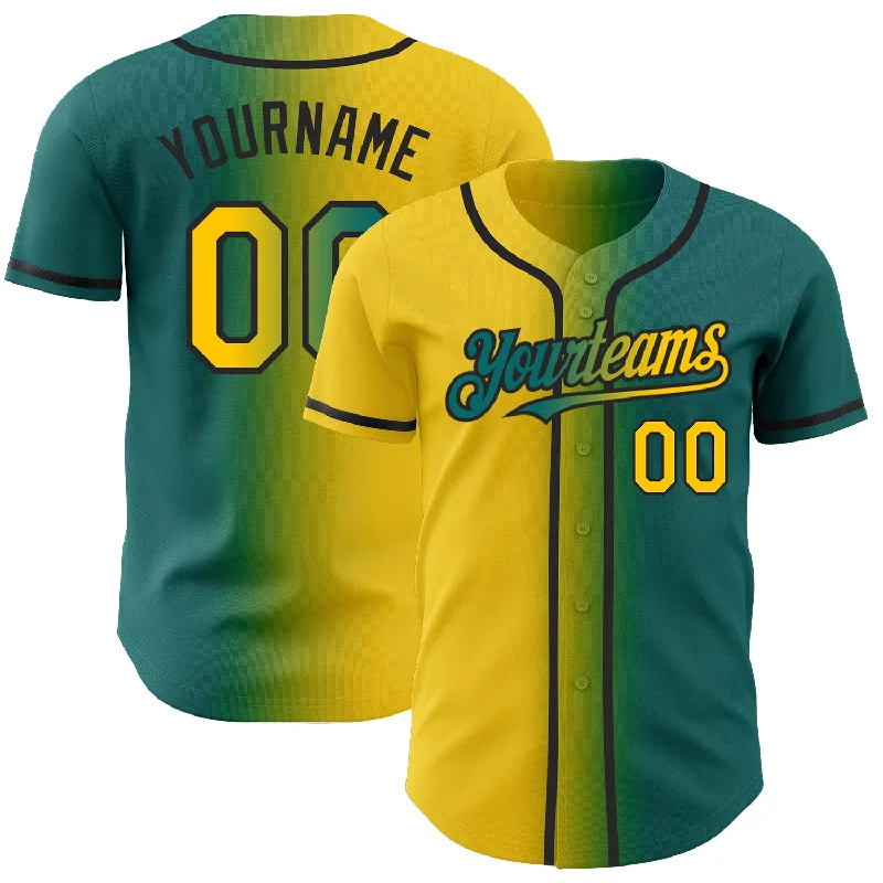 Baseball Jersey for School Baseball Uniforms-Custom Teal Yellow-Black Authentic Gradient Fashion Baseball Jersey