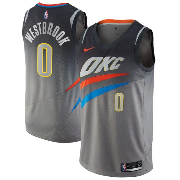 Basketball Jersey for Custom Team Uniforms-Thunder 0 Russell Westbrook Gray City Edition Swingman Basketball Jersey