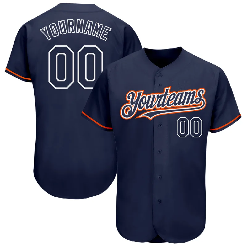 Baseball Jersey for Customized Team Designs-Custom Navy Orange-White Authentic Baseball Jersey