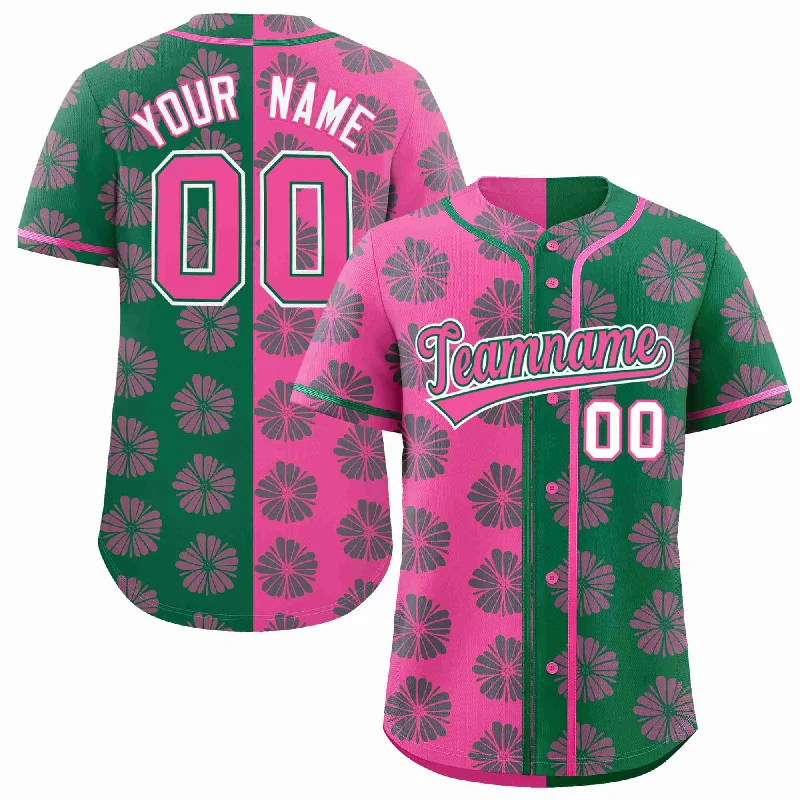 Baseball Jersey for Game Day Comfort-Custom Pink Kelly Green Split Fashion Flower Graffiti Pattern Authentic Baseball Jersey