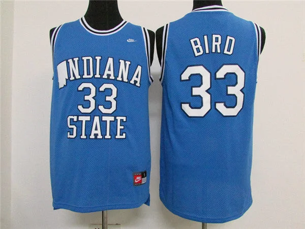 Basketball Jersey for Authentic Player Look-Indiana State Sycamores 33 Larry Bird Blue College Basketball Jersey