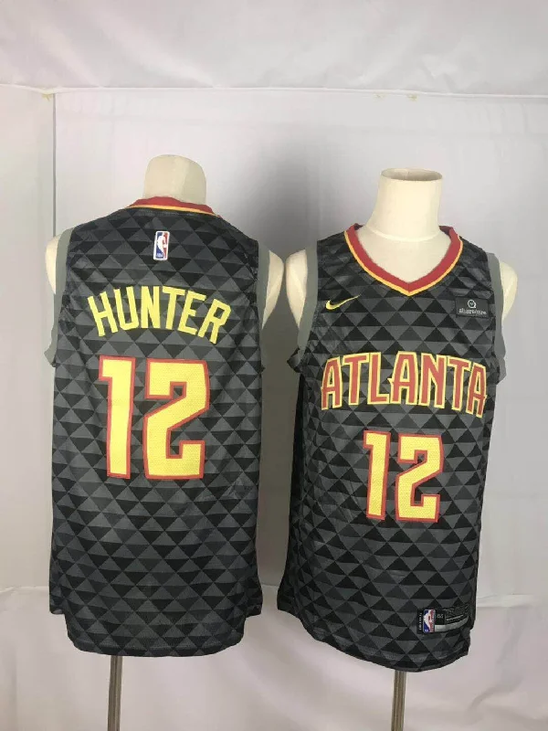 Basketball Jersey for Game Performance Apparel-Hawks 12 De'Andre Hunter Black Swingman Basketball Jersey