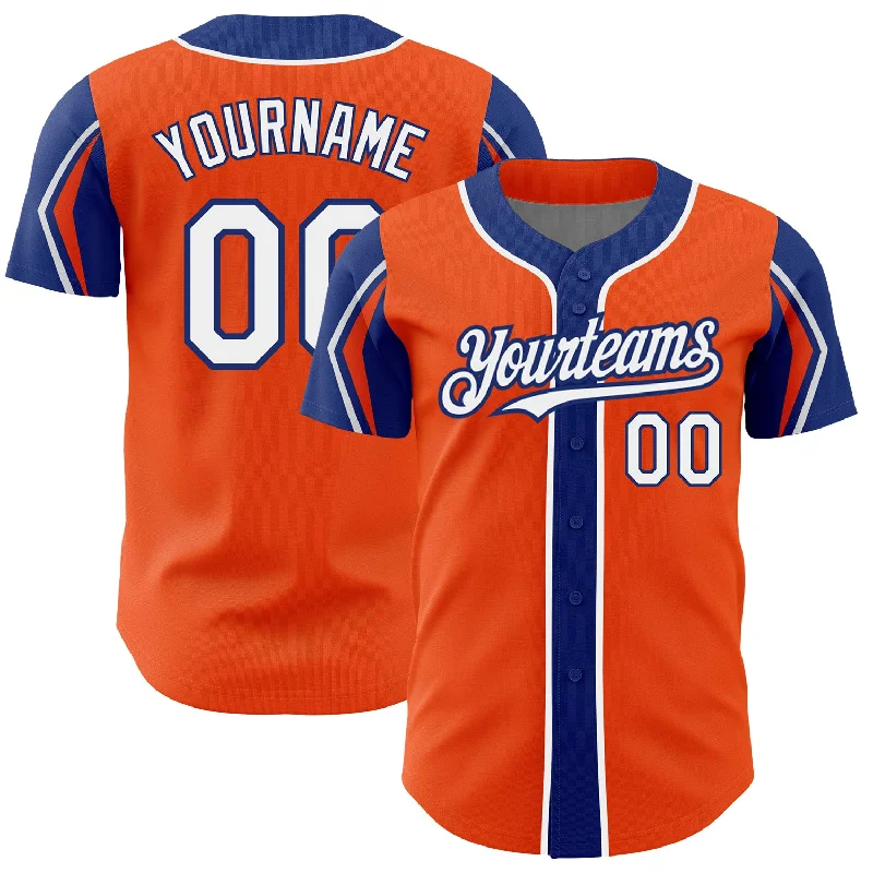 Baseball Jersey for Lightweight Game Wear-Custom Orange White-Royal 3 Colors Arm Shapes Authentic Baseball Jersey