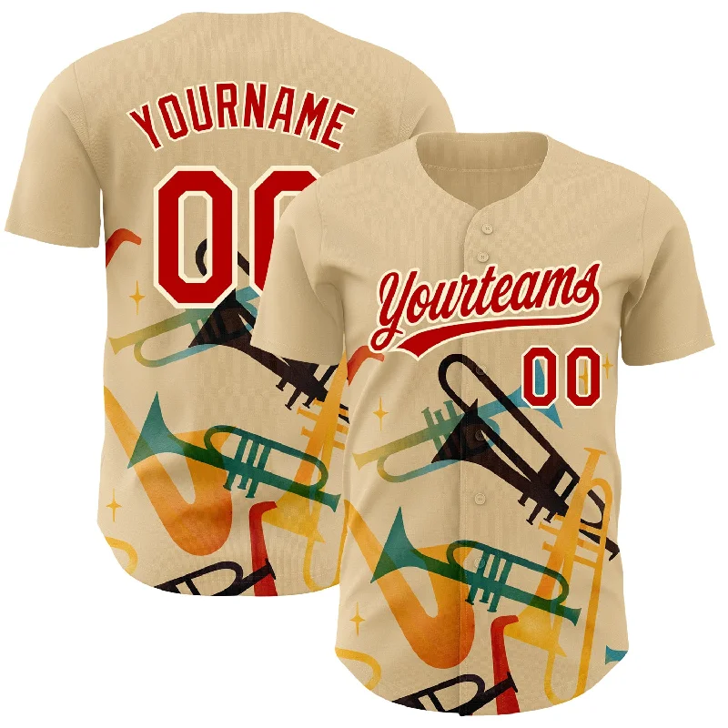 Baseball Jersey for All-Season Team Wear-Custom Cream Red 3D Pattern Design International Jazz Day Authentic Baseball Jersey