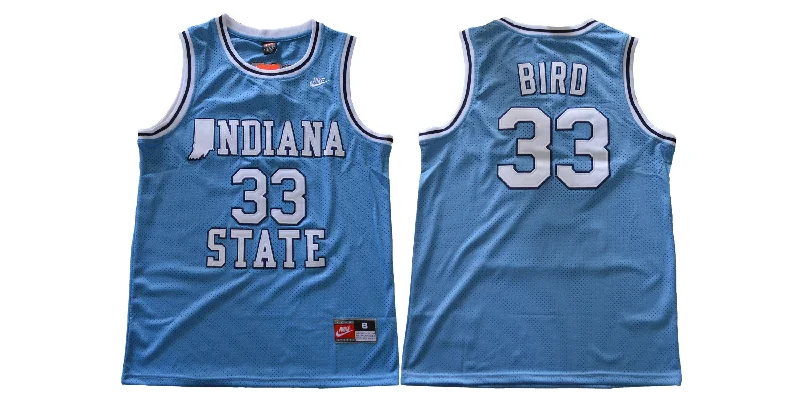 Basketball Jersey for Youth Sports Teams-Indiana State Sycamores 33 Larry Bird Blue College Basketball Basketball Jersey