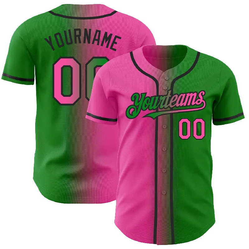 Baseball Jersey for Comfortable Youth Fit-Custom Grass Green Pink-Black Authentic Gradient Fashion Baseball Jersey