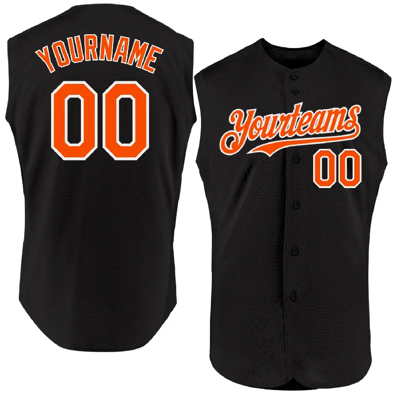 Baseball Jersey for Casual Baseball Fans-Custom Black Orange-White Authentic Sleeveless Baseball Jersey