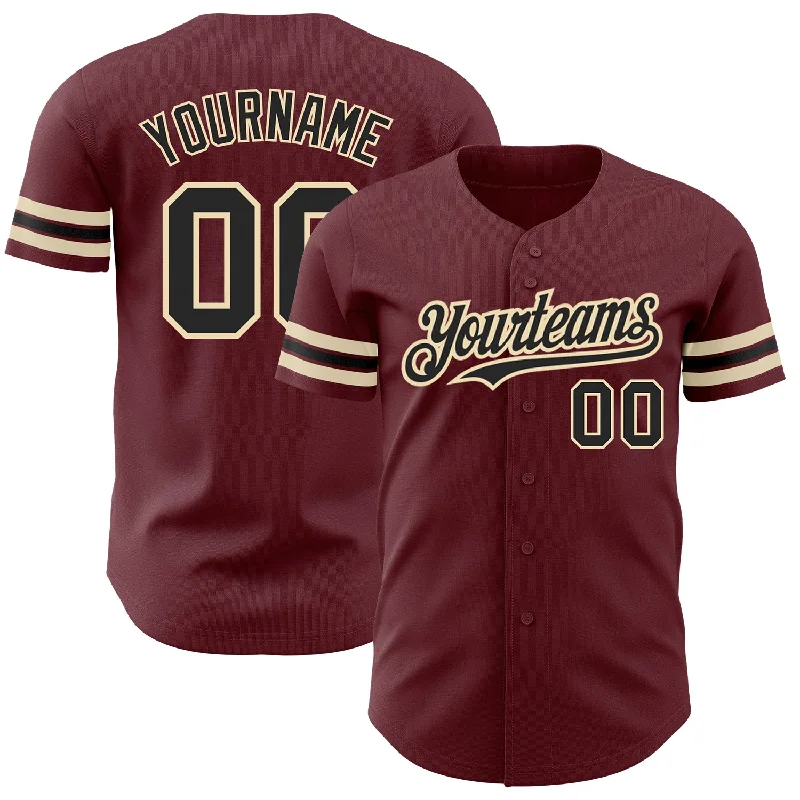 Baseball Jersey for Premium Quality-Custom Burgundy Black-City Cream Authentic Baseball Jersey