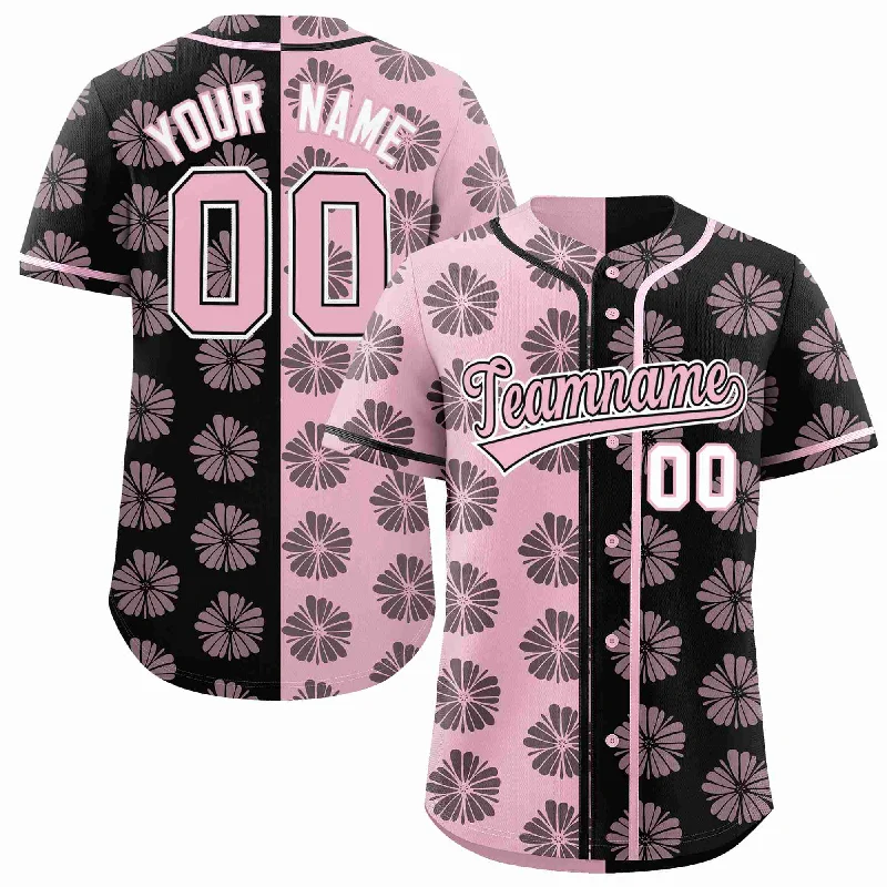 Baseball Jersey for Baseball Event Wear-Custom Light Pink Black Split Fashion Flower Graffiti Pattern Authentic Baseball Jersey