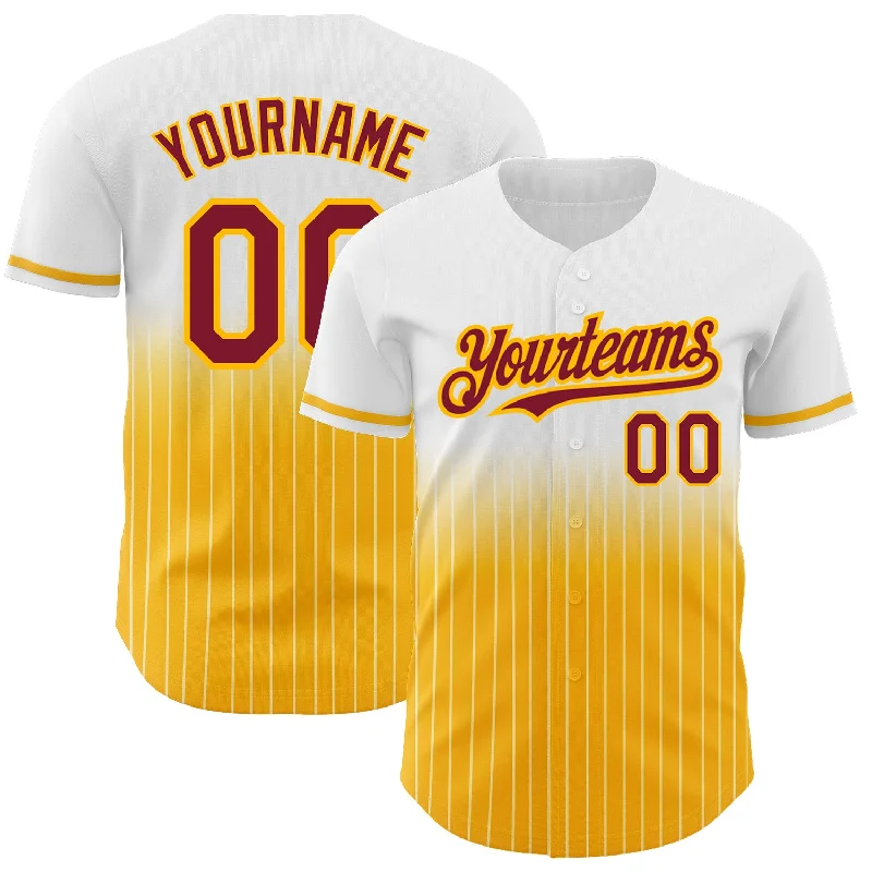 Baseball Jersey for Men-Custom White Pinstripe Crimson-Gold Authentic Fade Fashion Baseball Jersey