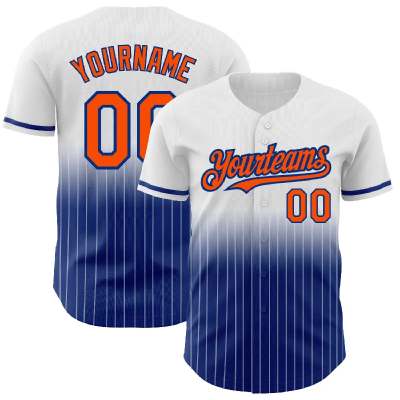 Baseball Jersey for Custom Logos-Custom White Pinstripe Orange-Royal Authentic Fade Fashion Baseball Jersey