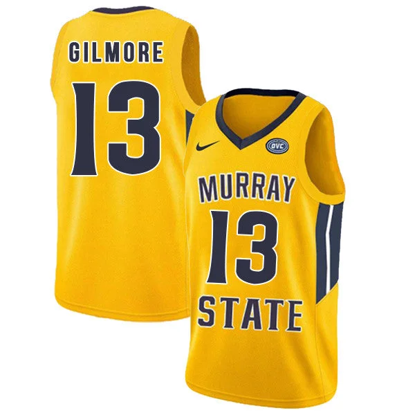 Basketball Jersey for Lightweight Design for Kids-Murray State Racers 13 Devin Gilmore Yellow College Basketball Basketball Jersey