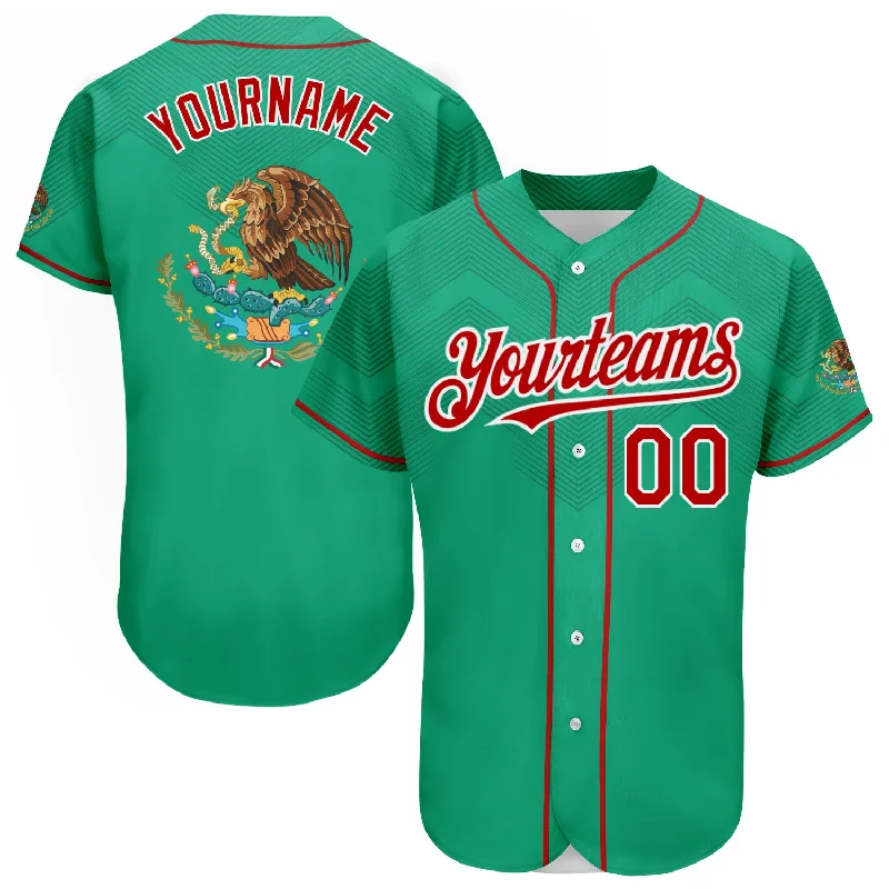 Baseball Jersey for School Spirit Wear-Custom Kelly Green Red-White 3D Mexico Authentic Baseball Jersey