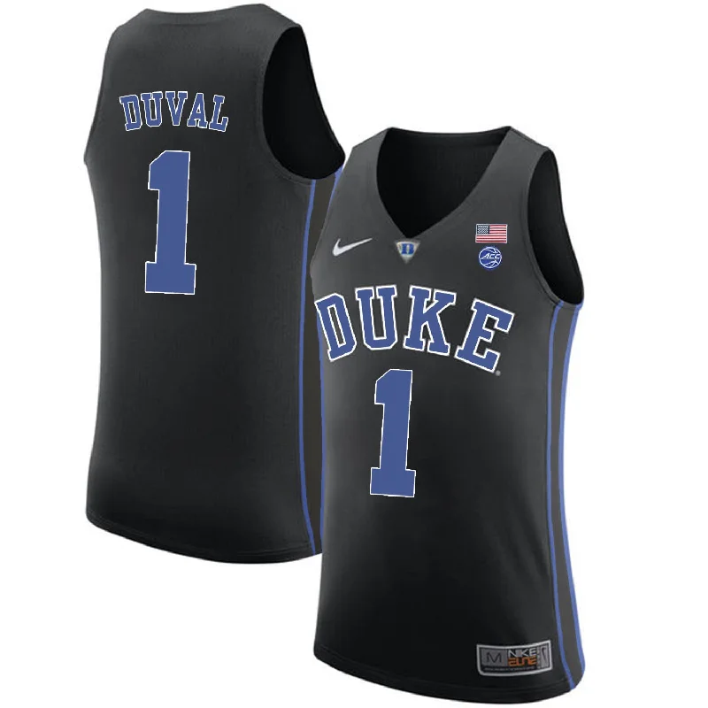 Basketball Jersey for Game Day Apparel-Duke Blue Devils 1 Trevon Duval Black College Basketball Basketball Jersey