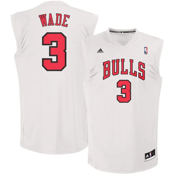 Basketball Jersey for Durable Material-Bulls 3 Dwayne Wade White Fashion Replica Basketball Jersey