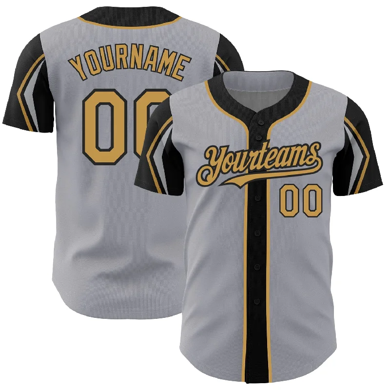 Baseball Jersey for Personalized Apparel for Fans-Custom Gray Old Gold-Black 3 Colors Arm Shapes Authentic Baseball Jersey