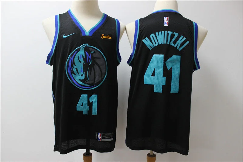 Basketball Jersey for Comfortable Fit-Mavericks 41 Dirk Nowitzki Black City Edition Swingman Basketball Jersey