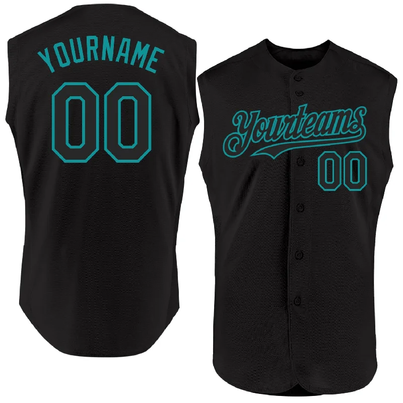 Baseball Jersey for High-School Sports Apparel-Custom Black Teal Authentic Sleeveless Baseball Jersey