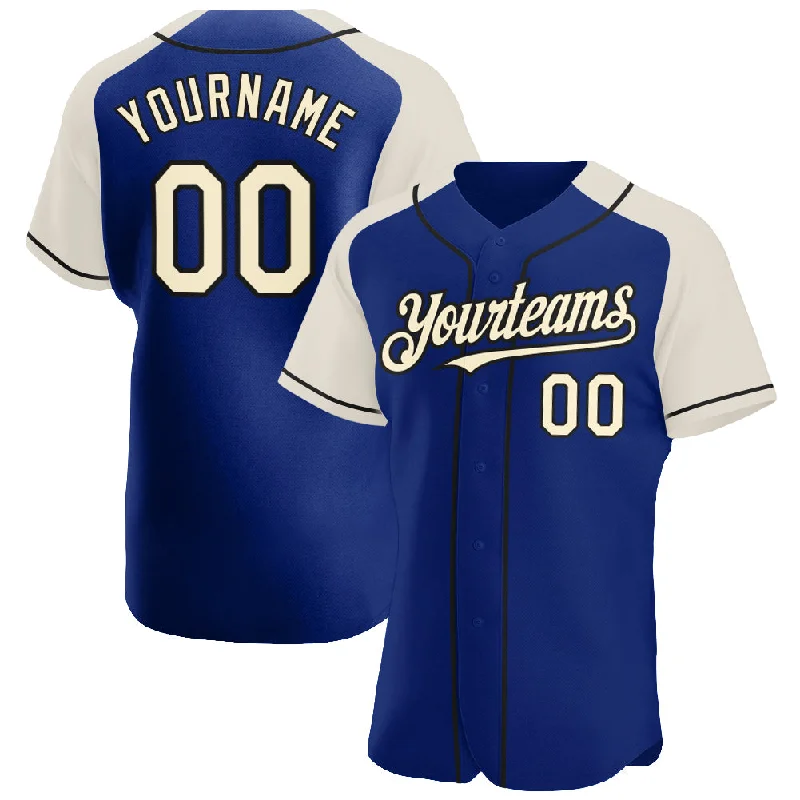 Baseball Jersey for Cool Fabric and Design-Custom Royal Cream-Black Authentic Raglan Sleeves Baseball Jersey