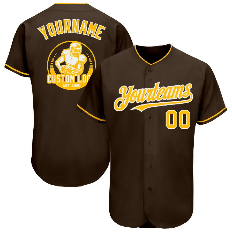 Baseball Jersey for Softball Team Custom Jerseys-Custom Brown Gold-White Authentic Baseball Jersey