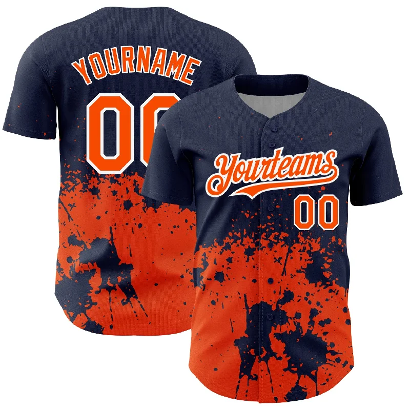 Baseball Jersey for Youth Fan Apparel-Custom Navy Orange-White 3D Pattern Design Abstract Splash Grunge Art Authentic Baseball Jersey