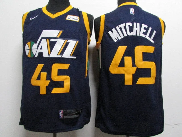 Basketball Jersey for Comfortable Fit for All Sizes-Jazz 45 Donovan Mitchell Navy Swingman Basketball Jersey