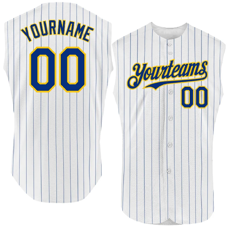 Baseball Jersey for Comfortable Game Wear-Custom White Royal Pinstripe Red Authentic Sleeveless Baseball Jersey