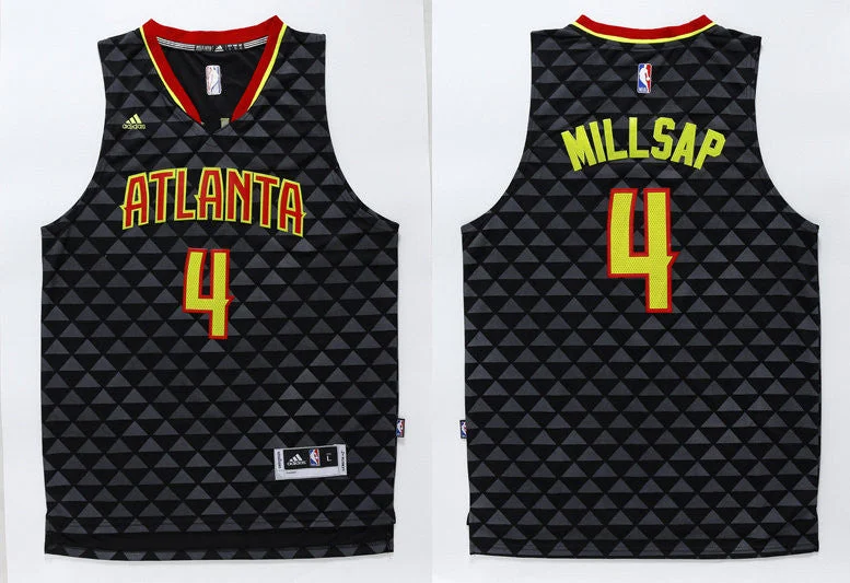 Basketball Jersey for Breathable Fabric-Hawks 4 Paul Millsap Black Swingman Basketball Jersey