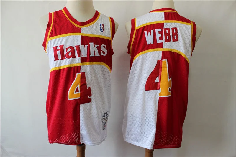 Basketball Jersey for Premium Customization for Teams-Hawks 4 Spud Webb Red Whhite 1986-87 Hardwood Classics Basketball Jersey