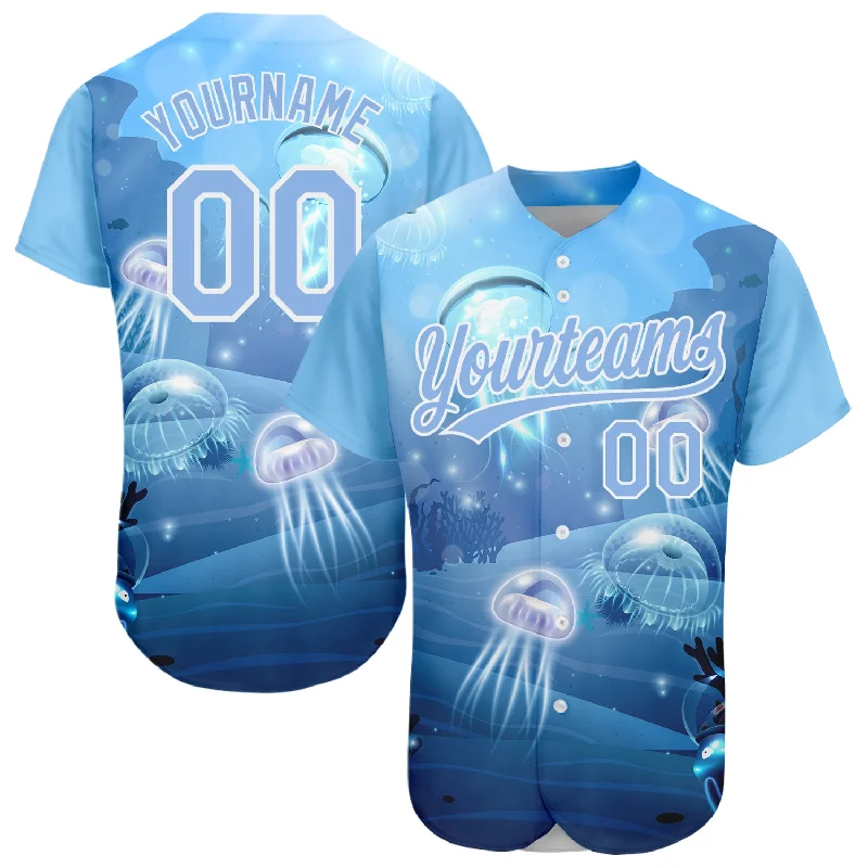 Baseball Jersey for Stylish Street Wear-Custom Light Blue White 3D Pattern Design Jellyfish Underwater Life Authentic Baseball Jersey