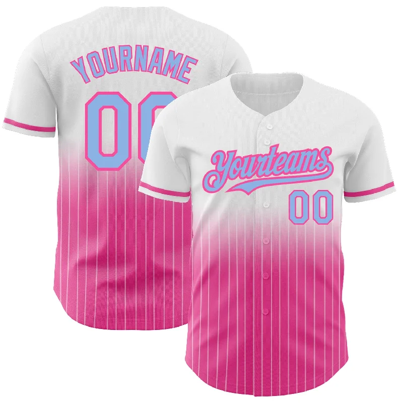 Baseball Jersey for Premium Fabric-Custom White Pinstripe Light Blue-Pink Authentic Fade Fashion Baseball Jersey