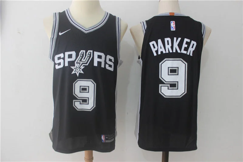 Basketball Jersey for Custom Basketball Team Gear-Spurs 9 Tony Parker Black Authentic Basketball Jersey