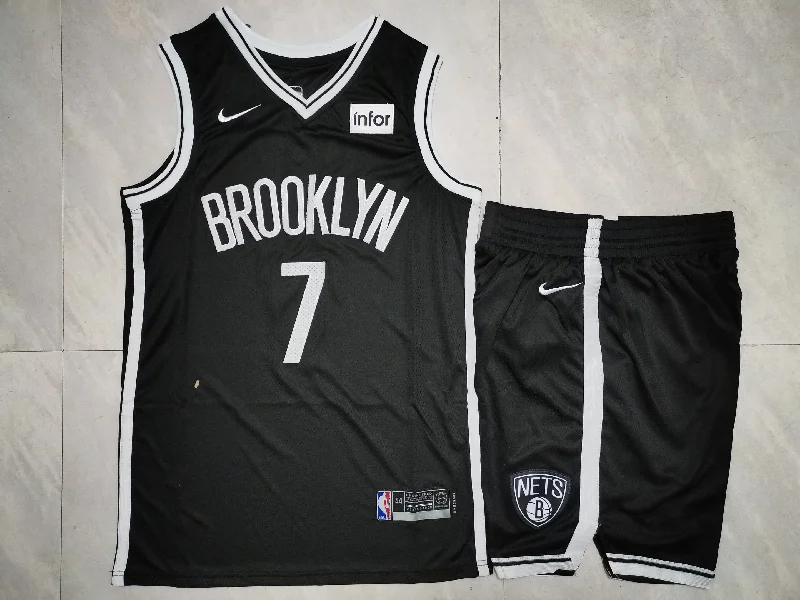 Basketball Jersey for School Basketball Uniforms-Nets 7 Kevin Durant Black Swingman Basketball Jersey(With Shorts)