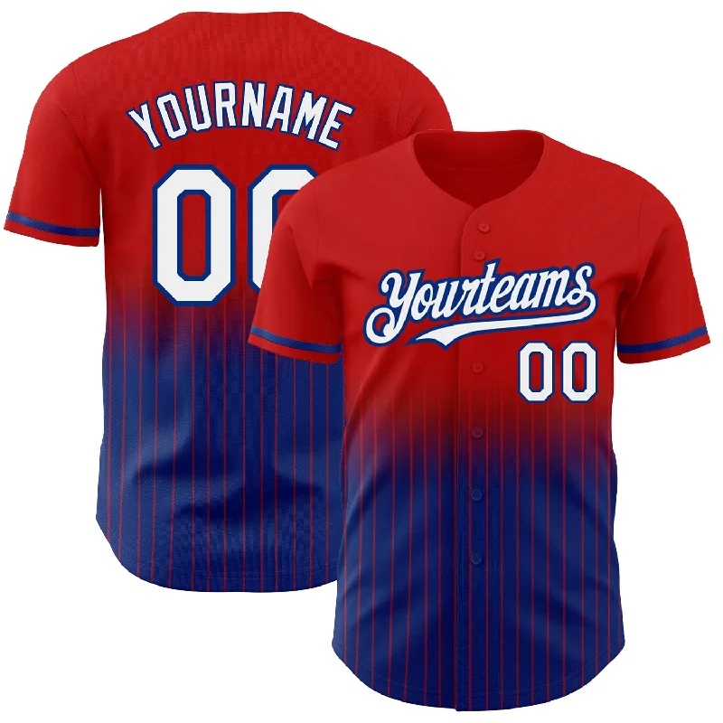 Baseball Jersey for Kids-Custom Red Pinstripe White-Royal Authentic Fade Fashion Baseball Jersey