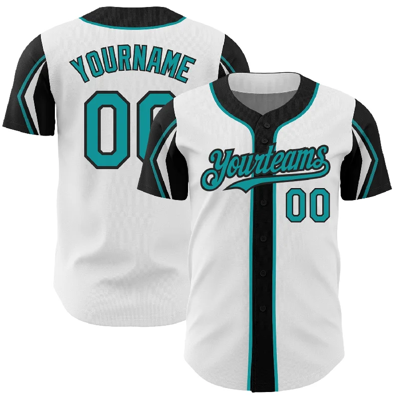 Baseball Jersey for Game Play Apparel-Custom White Teal-Black 3 Colors Arm Shapes Authentic Baseball Jersey