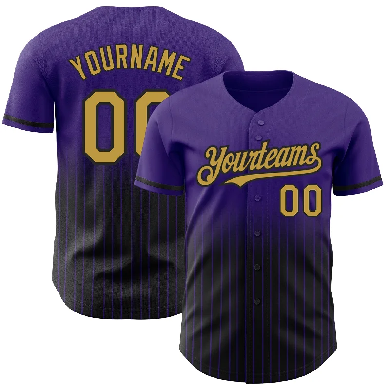 Baseball Jersey for Personalized Game Jerseys-Custom Purple Pinstripe Old Gold-Black Authentic Fade Fashion Baseball Jersey