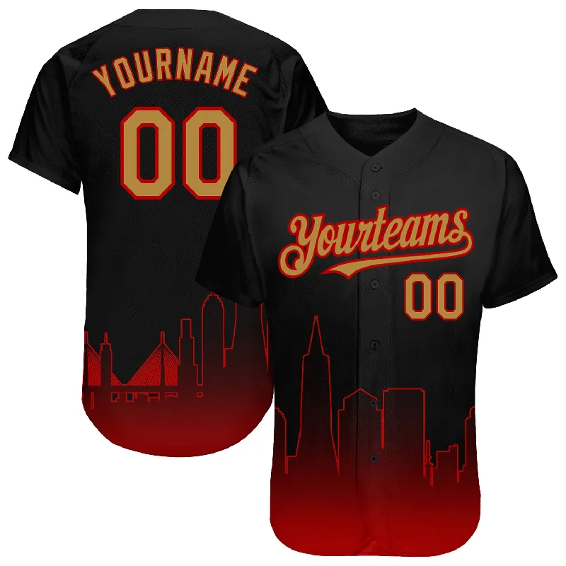 Baseball Jersey for Soft Fabric Feel-Custom Black Old Gold-Red 3D San Francisco City Edition Fade Fashion Authentic Baseball Jersey